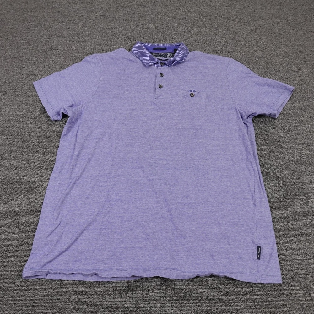 Ted Baker Polo Shirt Mens Large Purple Striped Contrast Collar Chest Pocket